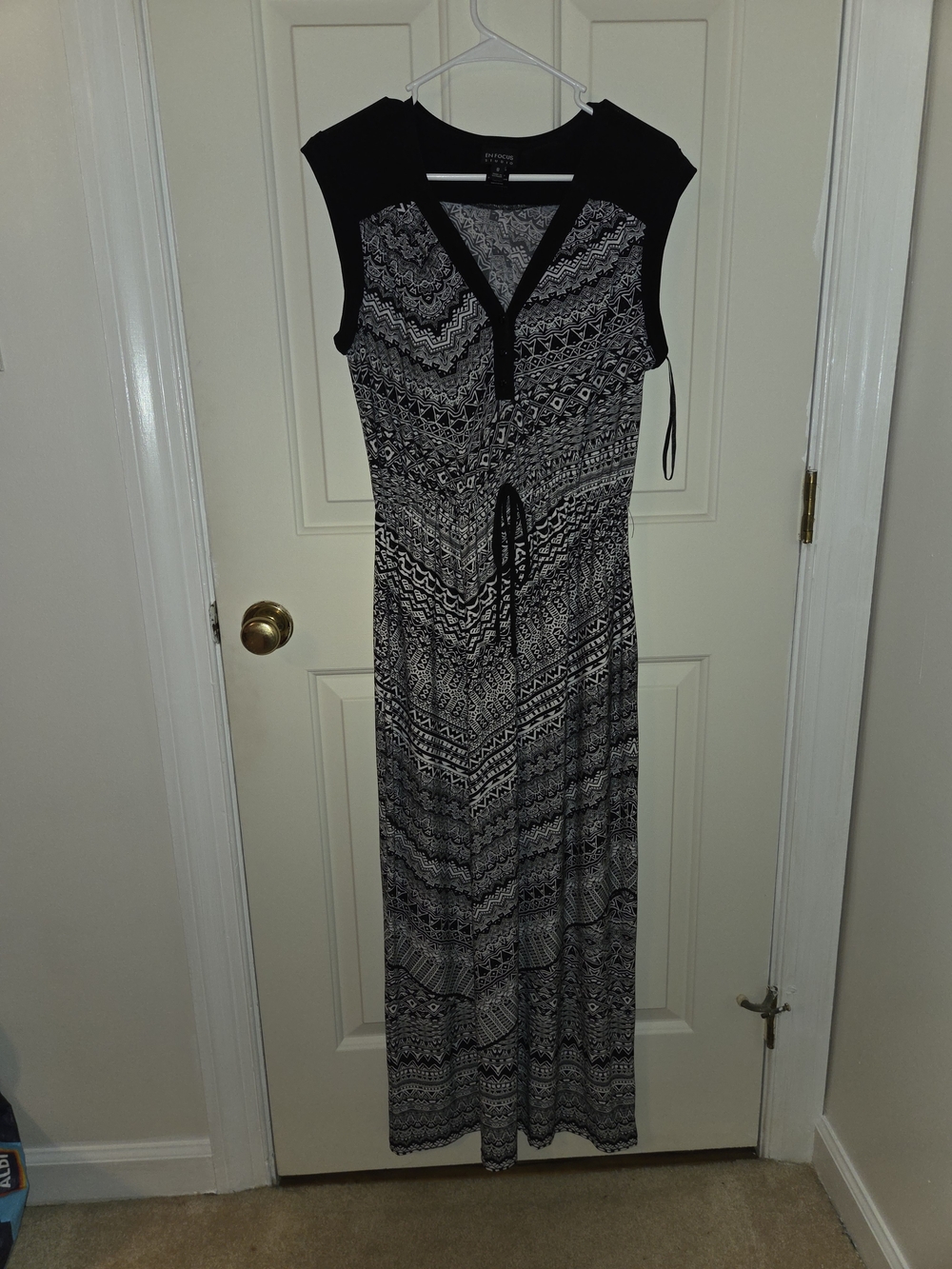 Enfocus Studio Black and White Tribal Print Maxi Dress